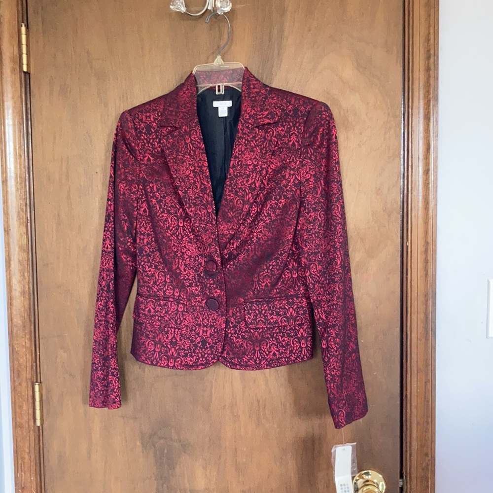 VINTAGE Y2K blazer red & black print with shimmer with padded shoulders - Picture 6 of 17